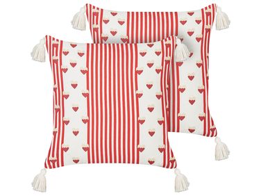 Set van 2 sierkussens BANKSIA Katoen 45 x 45 cm Rood gestreept