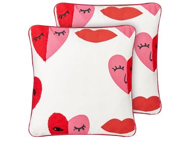 Set van 2 sierkussens PERIWINKLE Katoen 45 x 45 cm Wit hartenpatroon