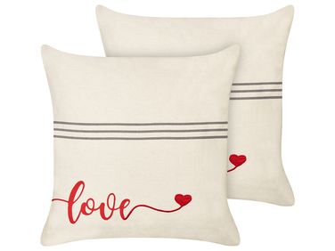 Set van 2 sierkussens PLUMERIA Katoen 45 x 45 cm Beige tekst