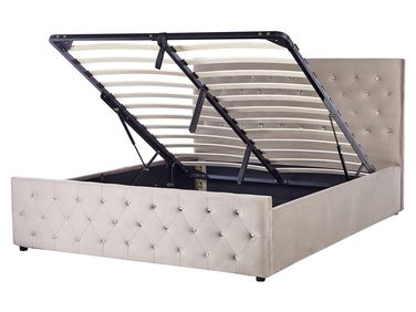 Ottoman Bed Velvet AMIENS 160 x 200 cm (EU King Size) Taupe