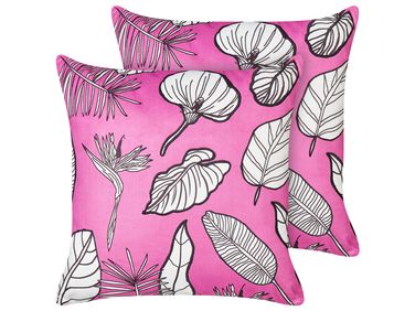 Set van 2 sierkussens MALVA Fluweel 45 x 45 cm Roze bloempatroon