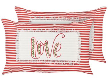 Set van 2 sierkussens ALSINE Katoen 30 x 50 cm Rood gestreept