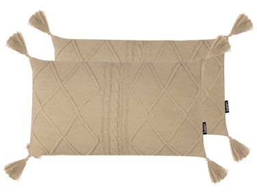 Set van 2 sierkussens CAESIA Katoen 30 x 50 cm Beige effen