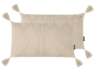 Set van 2 sierkussens CAESIA Katoen 30 x 50 cm Lichtbeige effen