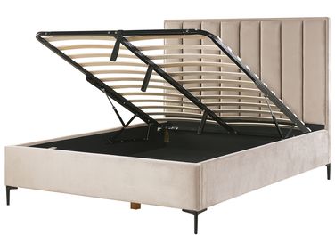 Ottoman Bed Velvet SEZANNE 160 x 200 cm (EU King Size) Taupe