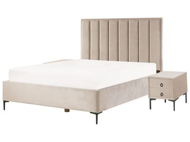 Slaapkamerset Fluweel SEZANNE 160 x 200 cm Taupe