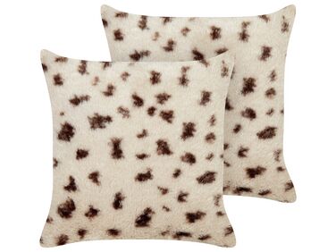 Set of 2 Decorative Cushions KASRA Faux Fur 45 x 45 cm Light Beige Abstract Pattern