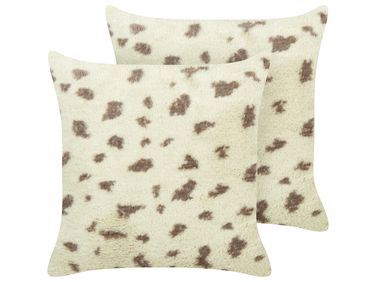 Set van 2 sierkussens KASRA Nepbont 45 x 45 cm Beige abstract patroon