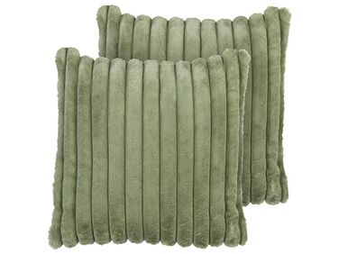 Set van 2 sierkussens RAKYA Nepbont 45 x 45 cm Groen gestreept