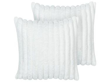 Set van 2 sierkussens RAKYA Nepbont 45 x 45 cm Wit gestreept