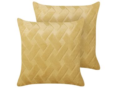 Set van 2 sierkussens SITAPUR Nepbont 45 x 45 cm Mosterdgeel effen