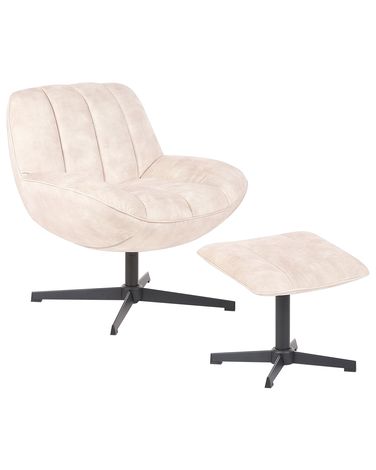 Swivel Armchair LIA with Footstool Velvet Beige