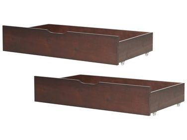 Set of 2 Bed Storage Drawers Pine Wood RUMILLY Dark Brown
