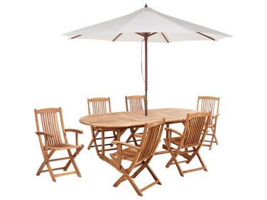 Tuinset 6-zits MAUI II met parasol (12 opties) Acaciahout Lichtbruin