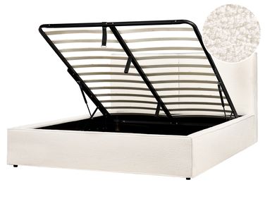 Bed met opbergruimte Bouclé MOISSAC 160 x 200 cm Gebroken wit