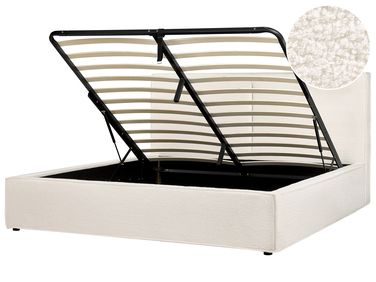 Bed met opbergruimte Bouclé MOISSAC 180 x 200 cm Gebroken wit