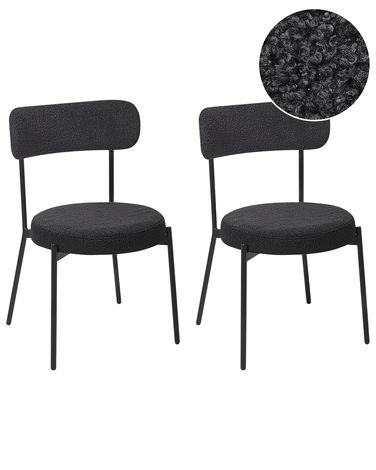 Set of 2 Dining Chairs ALLISON Boucle Black