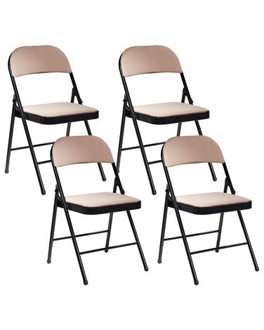Set of 4 Folding Chairs SPARKS Metal Beige/ Black