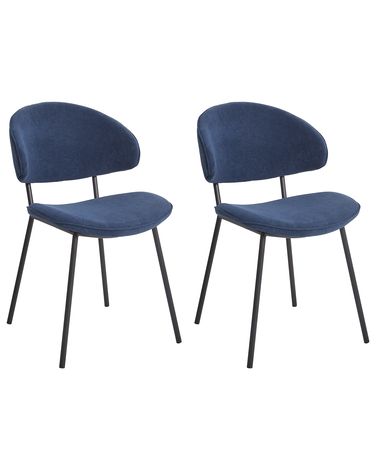Set of 2 Dining Chairs KIANA Fabric Dark Blue