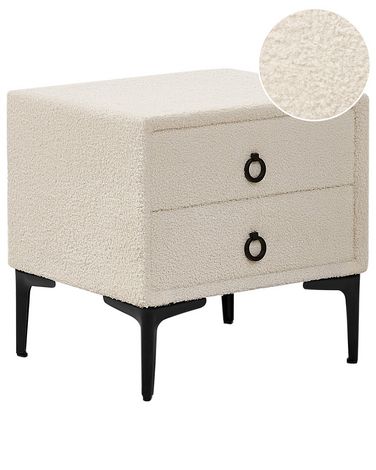 Table de nuit à 2 tiroirs SEZANNE Bouclé Blanc cassé