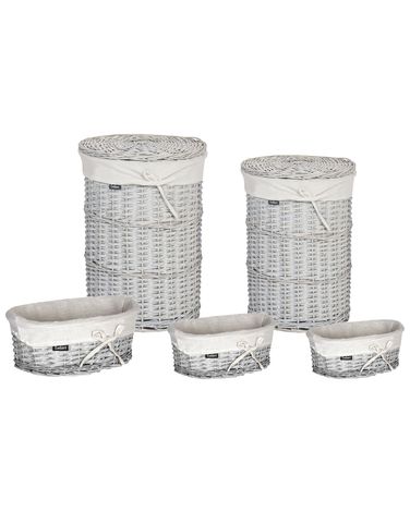 Set of 5 Baskets VAKARI Willow Wood White 55/89 L