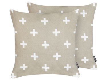 Set van 2 sierkussens VELLEIA Katoen 45 x 45 cm Taupe geometrisch patroon