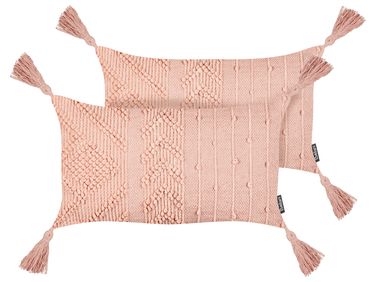 Set van 2 sierkussens VALVARIA Katoen 30 x 50 cm Perzikroze chevron patroon