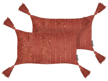 Set van 2 sierkussens VALVARIA Katoen 30 x 50 cm Rood chevron patroon