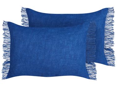 Set van 2 sierkussens MABA Katoen 50 x 35 cm Marineblauw effen
