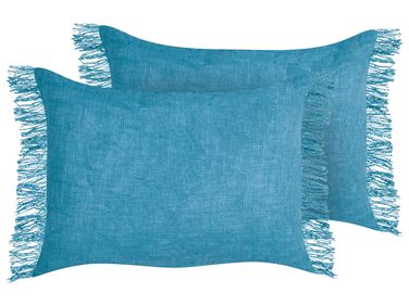 Set van 2 sierkussens MABA Katoen 50 x 35 cm Blauw effen