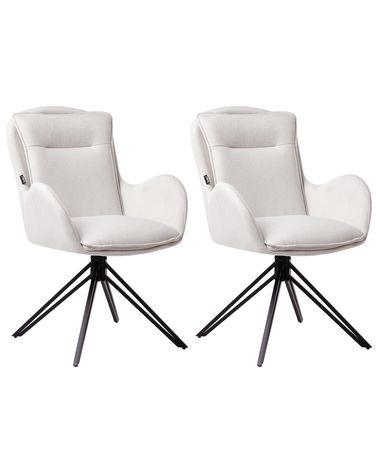 Set of 2 Dining Chairs Swivel AVELAR Fabric Light Beige
