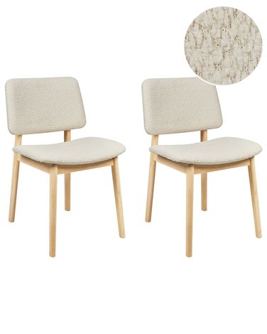 Set of 2 Dining Chairs BLANE Boucle Light Brown/ White