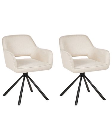Set of 2 Dining Chairs Swivel LOURES Fabric Light Beige