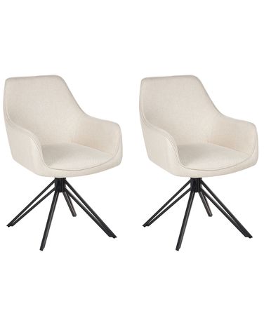 Set of 2 Dining Chairs Swivel JODAR Fabric Light Beige