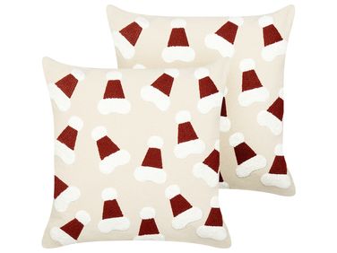 Set van 2 sierkussens SUGARPLUM Katoen 45 x 45 cm Lichtbeige kerstmotief