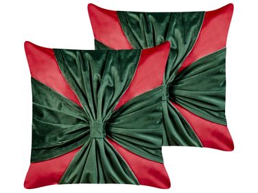 Set of 2 Decorative Cushions MARSHMALLOW Velvet 45 x 45 cm Red Christmas Motif