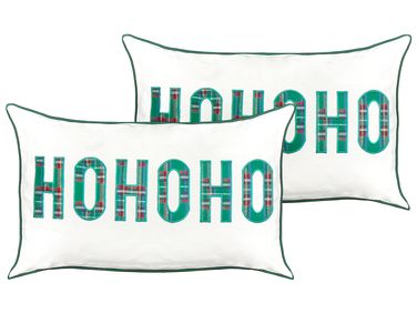 Set van 2 sierkussens JOYCANDY Katoen 30 x 50 cm Wit kerstmotief