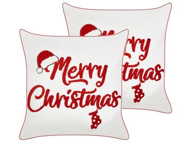 Set van 2 sierkussens PIZZELLE Katoen 45 x 45 cm Gebroken wit kerstmotief
