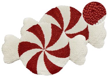 Set van 2 sierkussens SPIRAL CANDY Bouclé 35 x 58 cm Wit kerstmotief