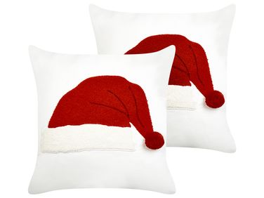 Set van 2 sierkussens PRETZEL Katoen 45 x 45 cm Wit kerstmotief