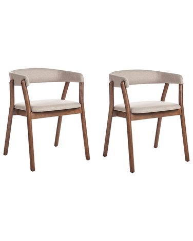Set of 2 Dining Chairs MYLO Fabric Dark Brown/ Beige