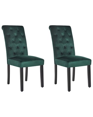 Set of 2 Dining Chairs VELVA Velvet Dark Green