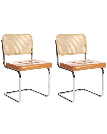Set of 2 Dining Chairs ETHETE Faux Leather Golden Brown