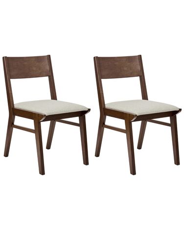 Set of 2 Dining Chairs ENOLA Wood Brown/ Light Beige