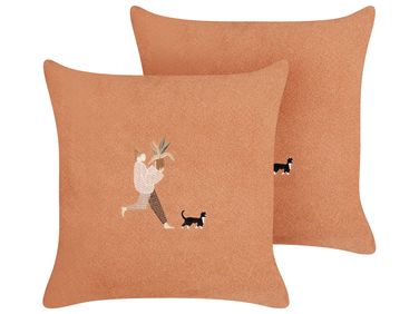Set van 2 sierkussens MARIGOLD 45 x 45 cm Oranje effen