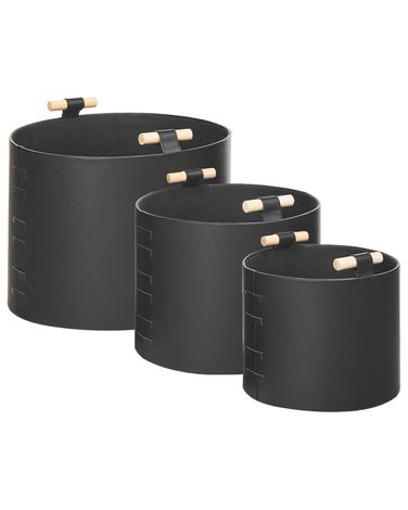 Set of 3 Baskets ARAM Faux Leather Black
