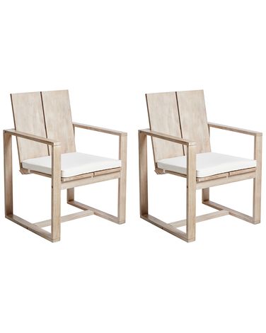 Set van 2 stoelen met zitkussen AZZANELLO Acaciahout Gebroken wit