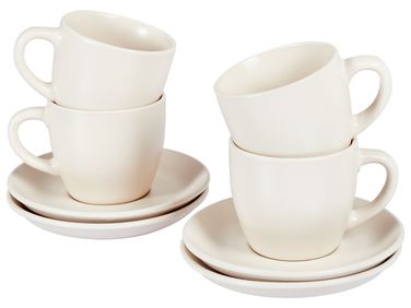 Set of 4 Cups with Saucers CARAWAY Stoneware Off-White