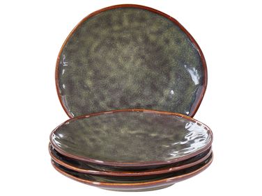 Set of 4 Side Plates THYME Stoneware Dark Green