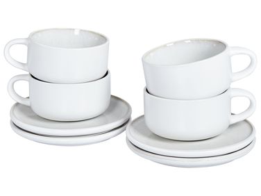 Set of 4 Cups with Saucers SESAME Stoneware Off-White